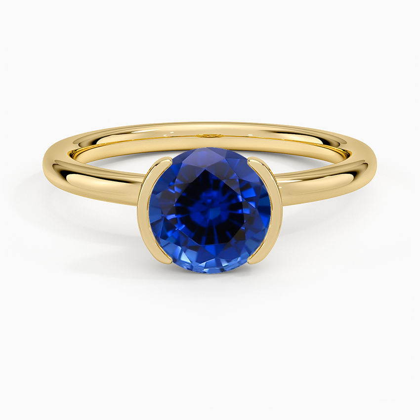 Sapphire Annika Half Bezel Solitaire Ring in 18K Yellow Gold