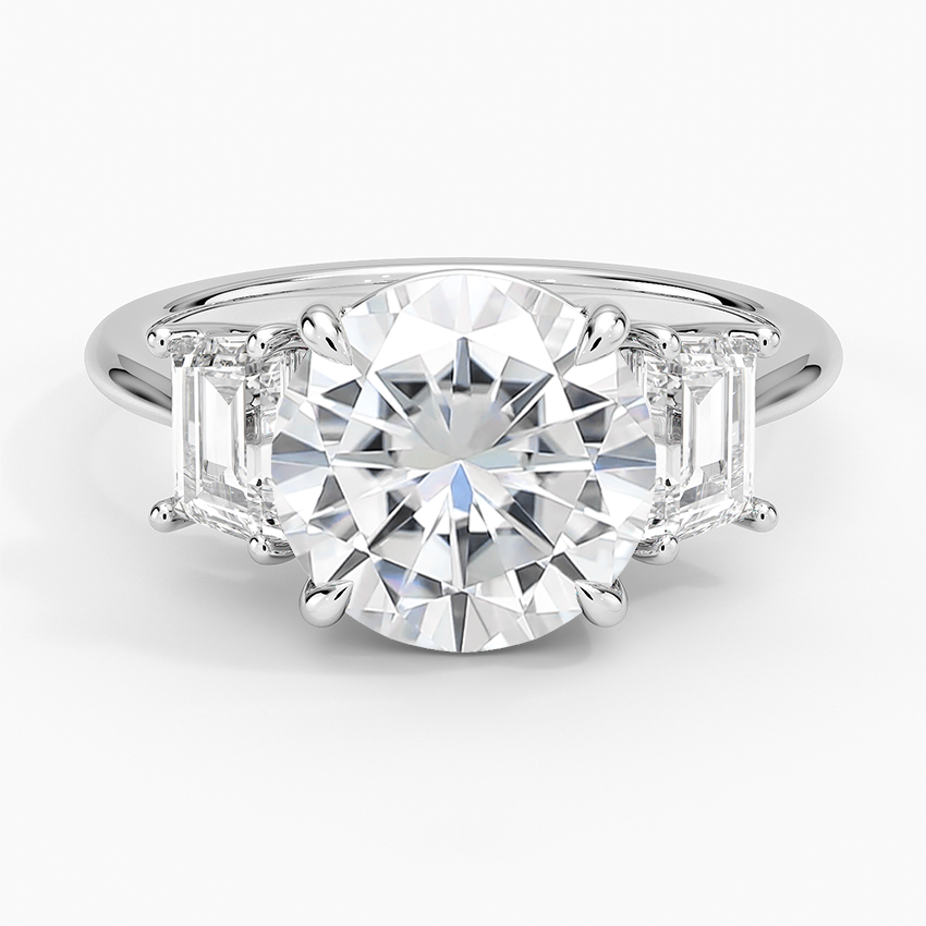 Moissanite Luxe Embrace Three Stone Trapezoid Diamond Ring in 14K White Gold