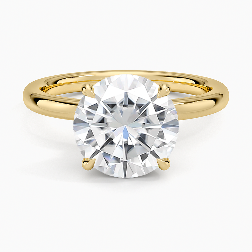 Moissanite Secret Halo 2mm Diamond Ring in 14K Yellow Gold
