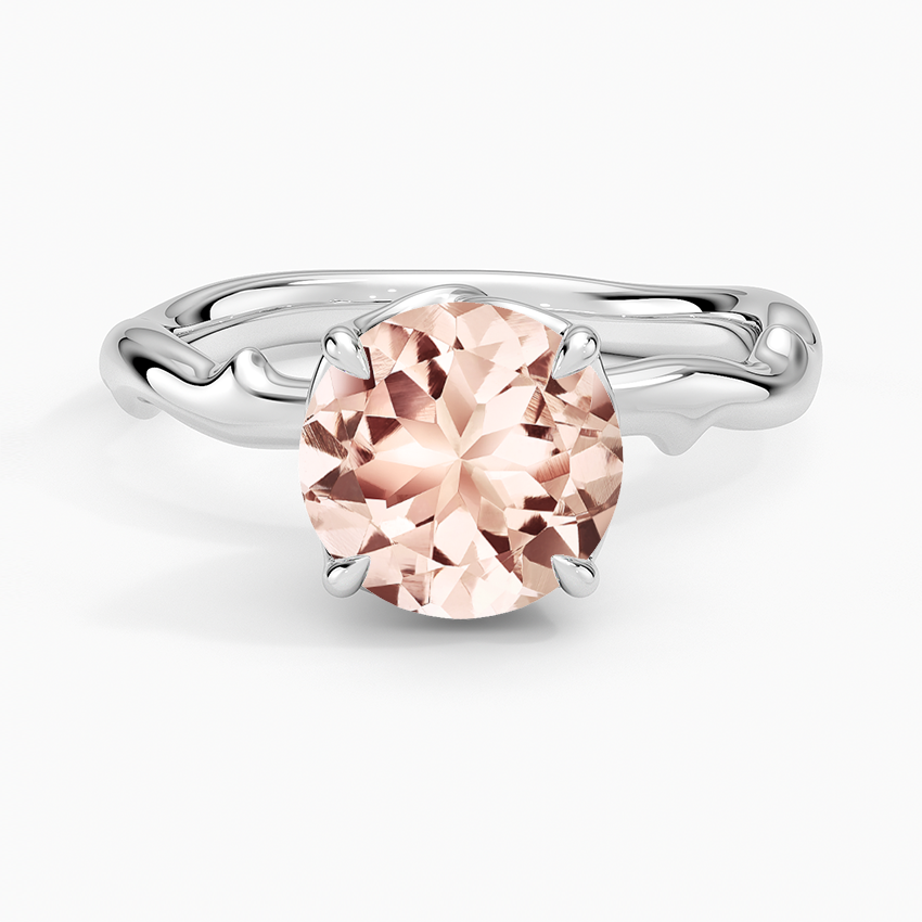 Morganite Rose Thorn Solitaire Ring in 18K White Gold