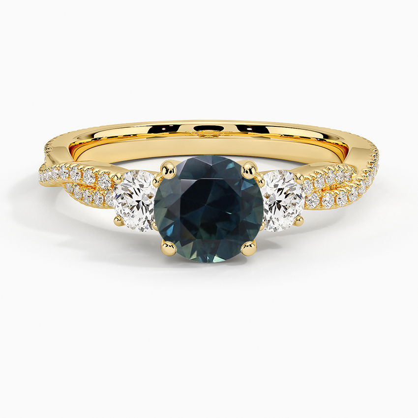 Sapphire Luxe Three Stone Petite Twisted Vine Diamond Ring in 18K Yellow Gold