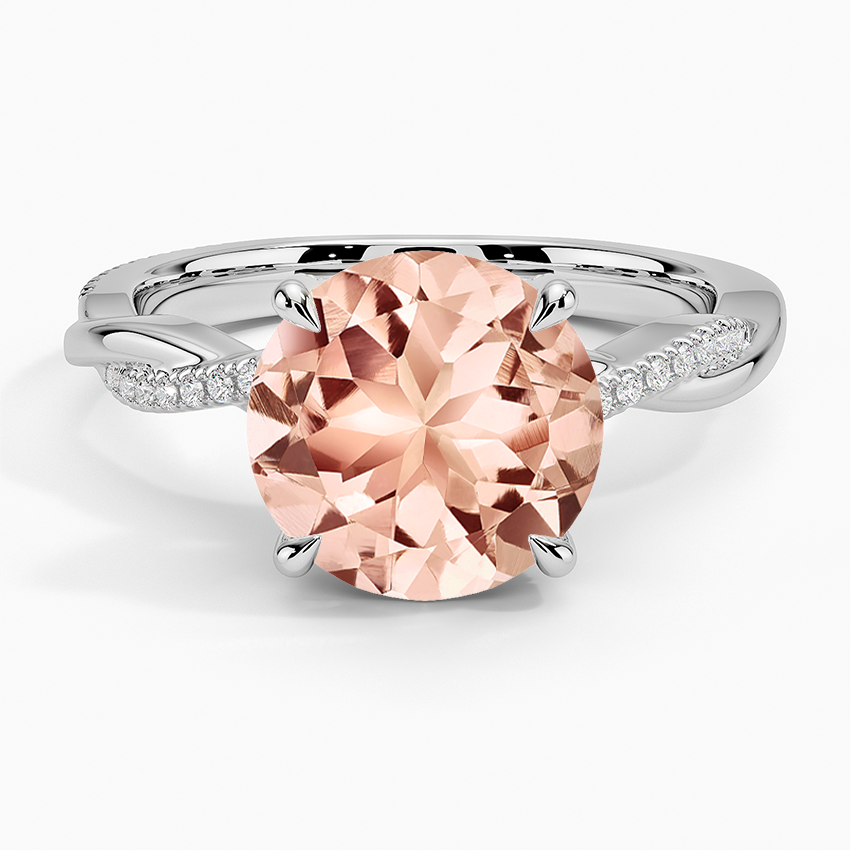 Morganite Petite Twisted Vine Hidden Halo Pavé Diamond Ring in 14K White Gold