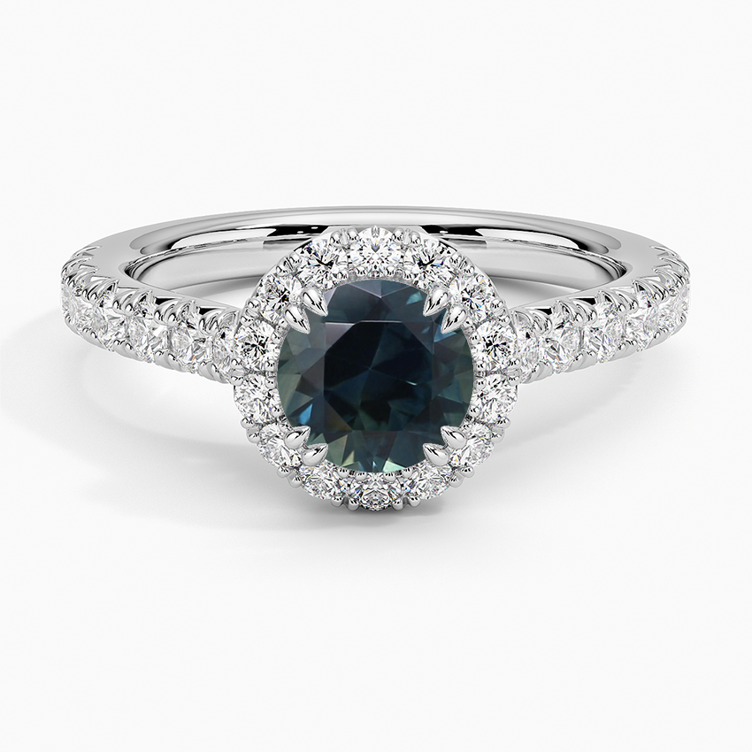 Sapphire Sienna Halo Half Coverage Diamond Ring in 18K White Gold