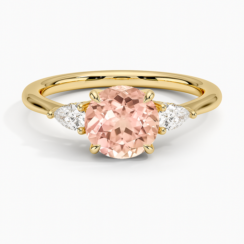 Lab Grown Sapphire Adorned Petite Opera Three Stone Diamond Ring in 18K Yellow Gold