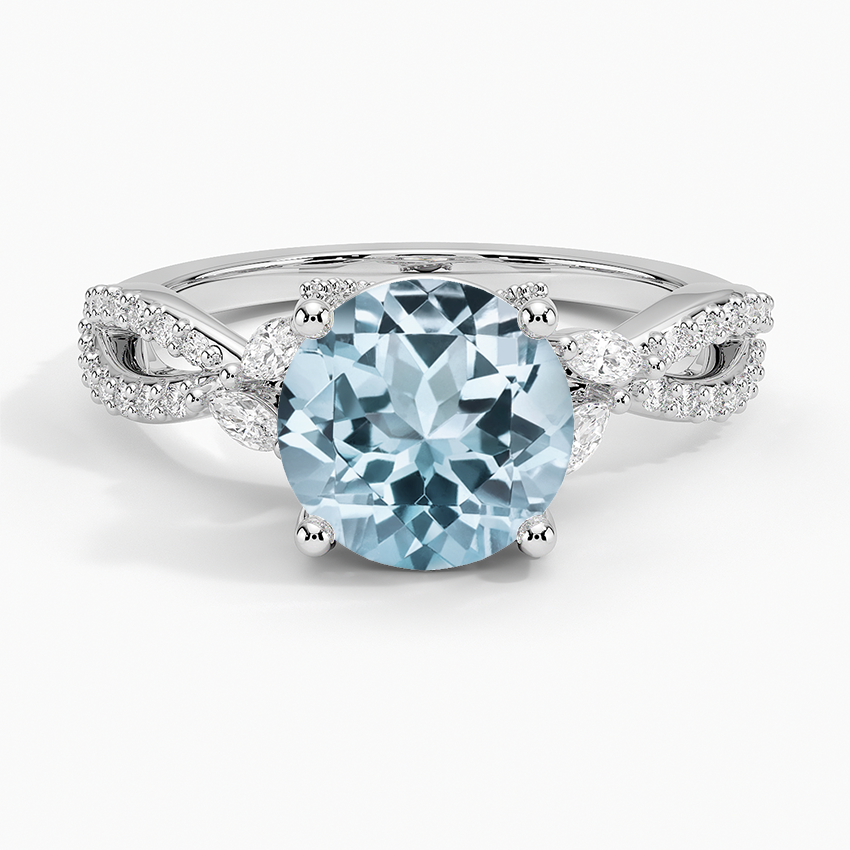 Aquamarine Adorned Luxe Willow Diamond Ring (1/3 ct. tw.) in 18K White Gold