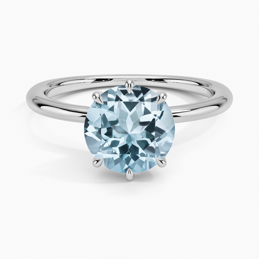 Aquamarine Freesia Six-Prong Solitaire Ring in 14K White Gold