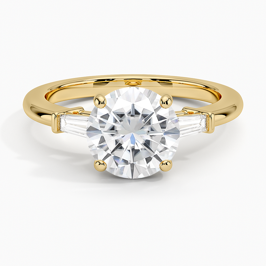 Moissanite Tapered Baguette Three Stone Diamond Ring in 18K Yellow Gold