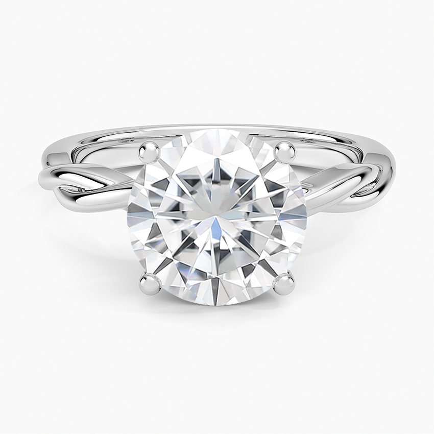 Moissanite Twisted Vine Solitaire Ring in 14K White Gold