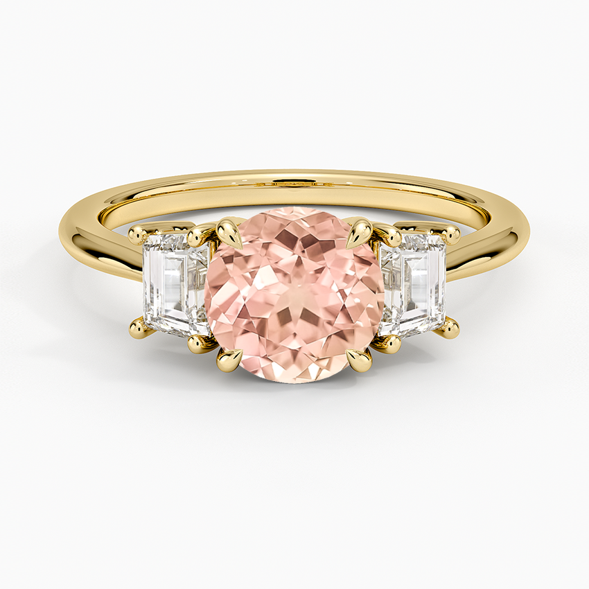 Lab Grown Sapphire Embrace Three Stone Trapezoid Diamond Ring in 18K Yellow Gold