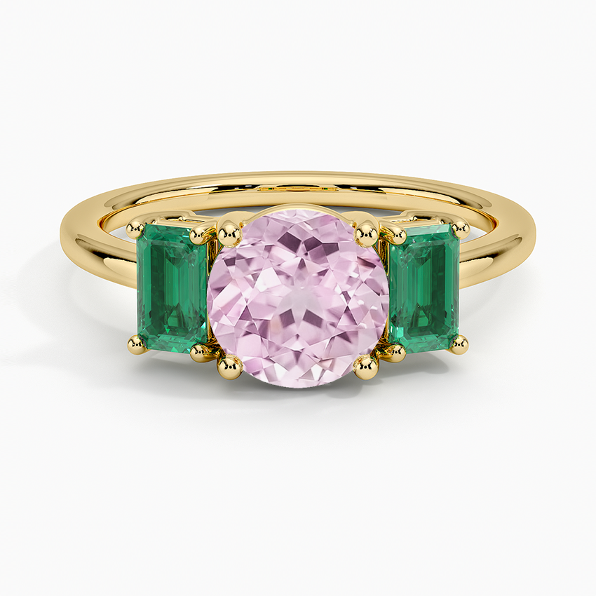 Lab Grown Sapphire Luxe Rhiannon Three Stone Lab Emerald Ring in 18K Yellow Gold