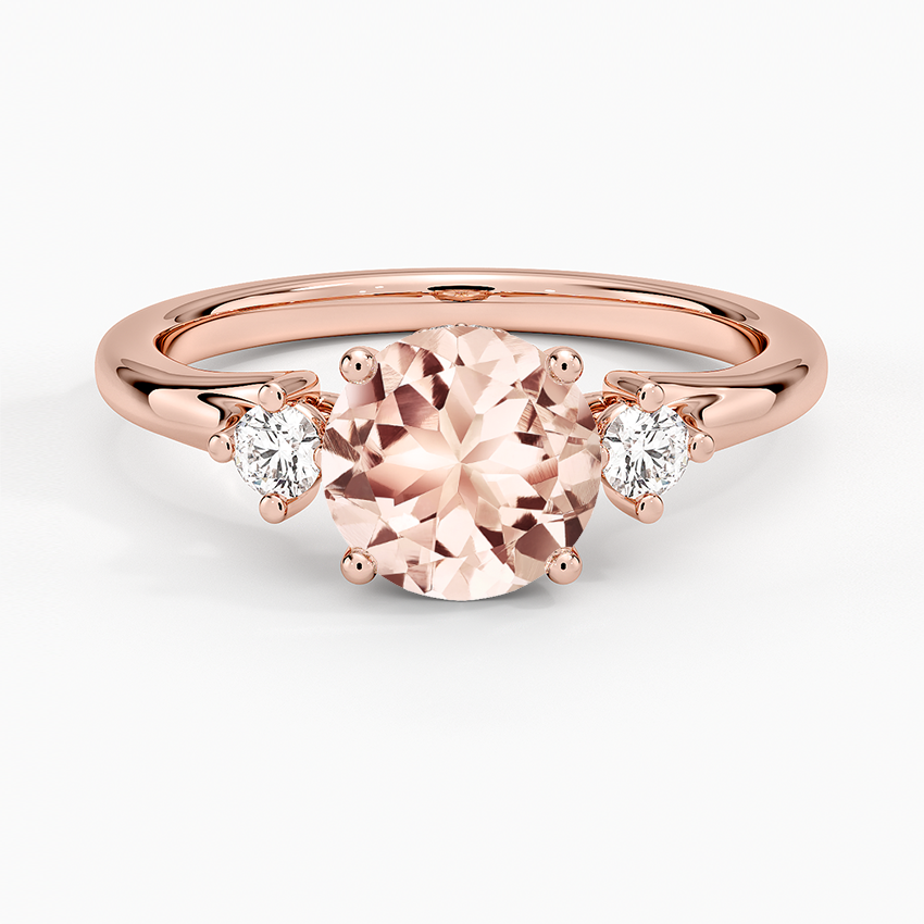 Morganite Floating Three Stone Diamond Ring in 14K Rose Gold