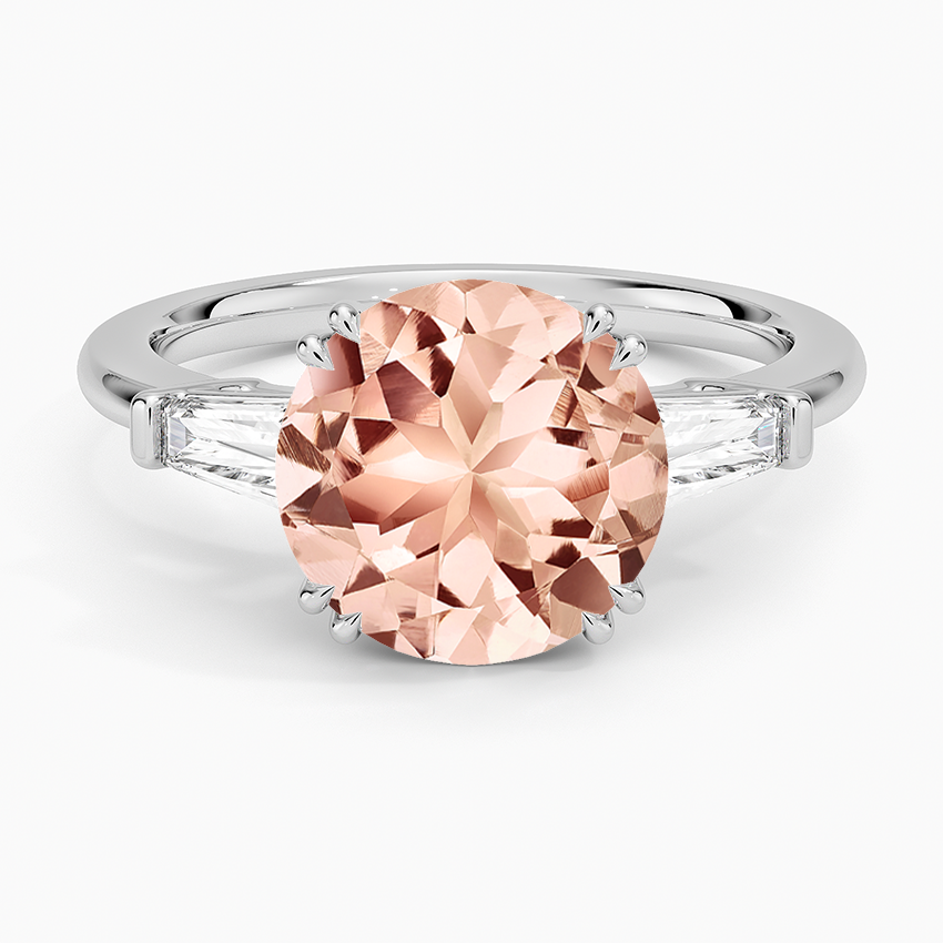 Morganite Symphony Double Prong Three Stone Diamond Ring (1/2 ct. tw.) in 14K White Gold