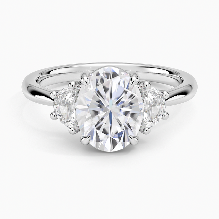 Moissanite Half Moon Three Stone Diamond Ring (1/4 ct. tw.) in 14K White Gold