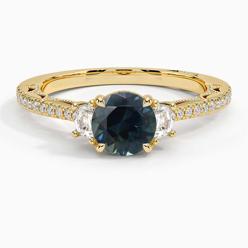Sapphire Tacori Lunetta Crescent Pavé Three Stone Diamond Ring in 18K Yellow Gold