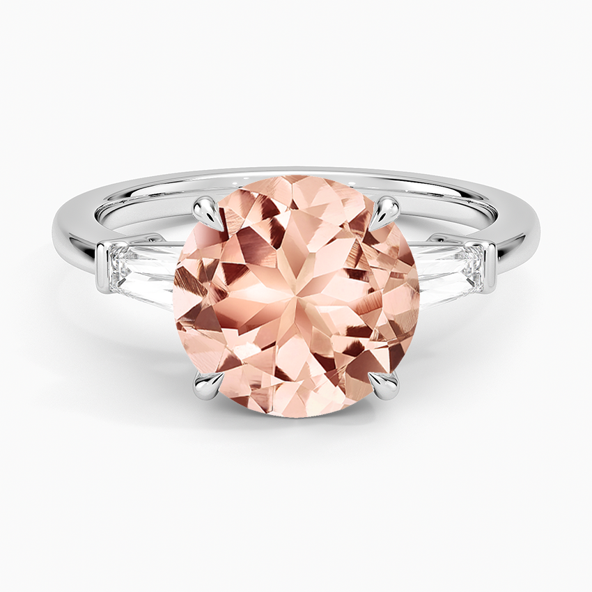 Morganite Symphony Tapered Baguette Three Stone Diamond Ring (1/2 ct. tw.) in 14K White Gold