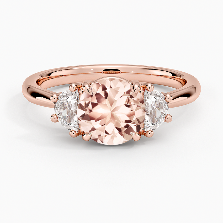 Morganite Half Moon Three Stone Diamond Ring (1/4 ct. tw.) in 14K Rose Gold
