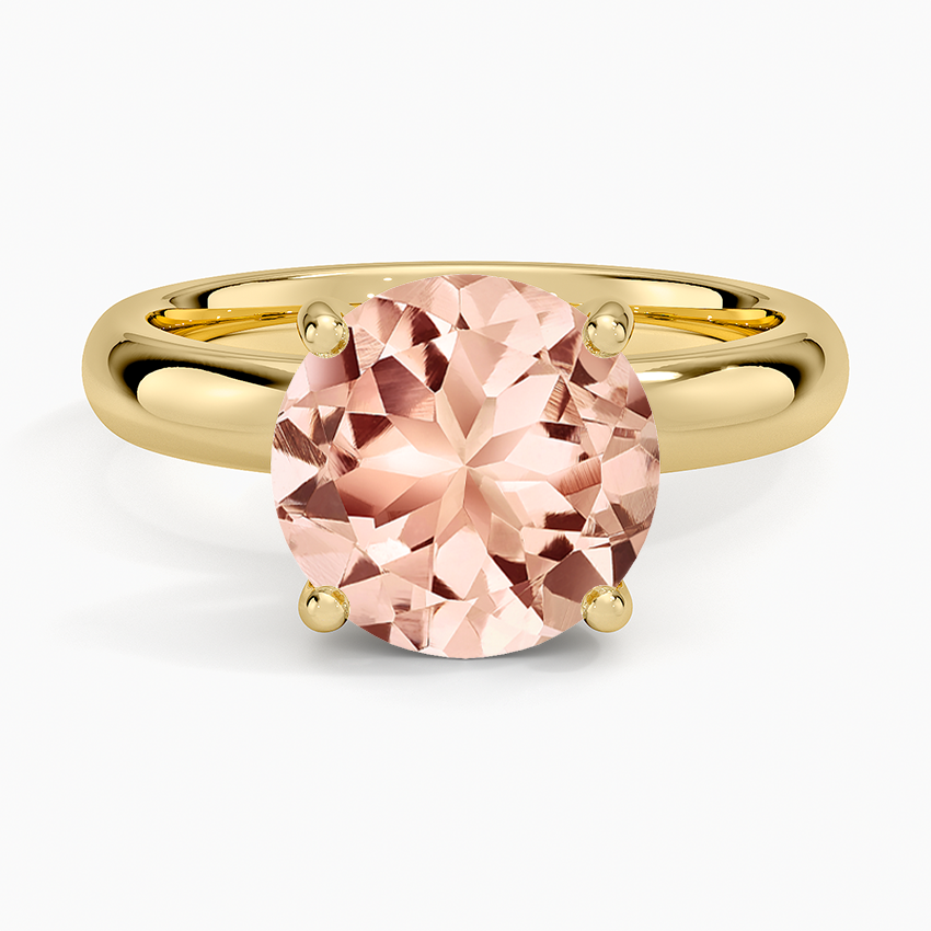 Morganite Sydney Perfect Fit Halo 3mm Diamond Ring in 14K Yellow Gold