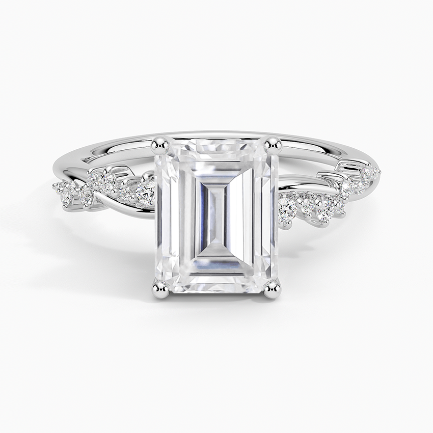 Moissanite Pirouette Twist Diamond Ring in 18K White Gold