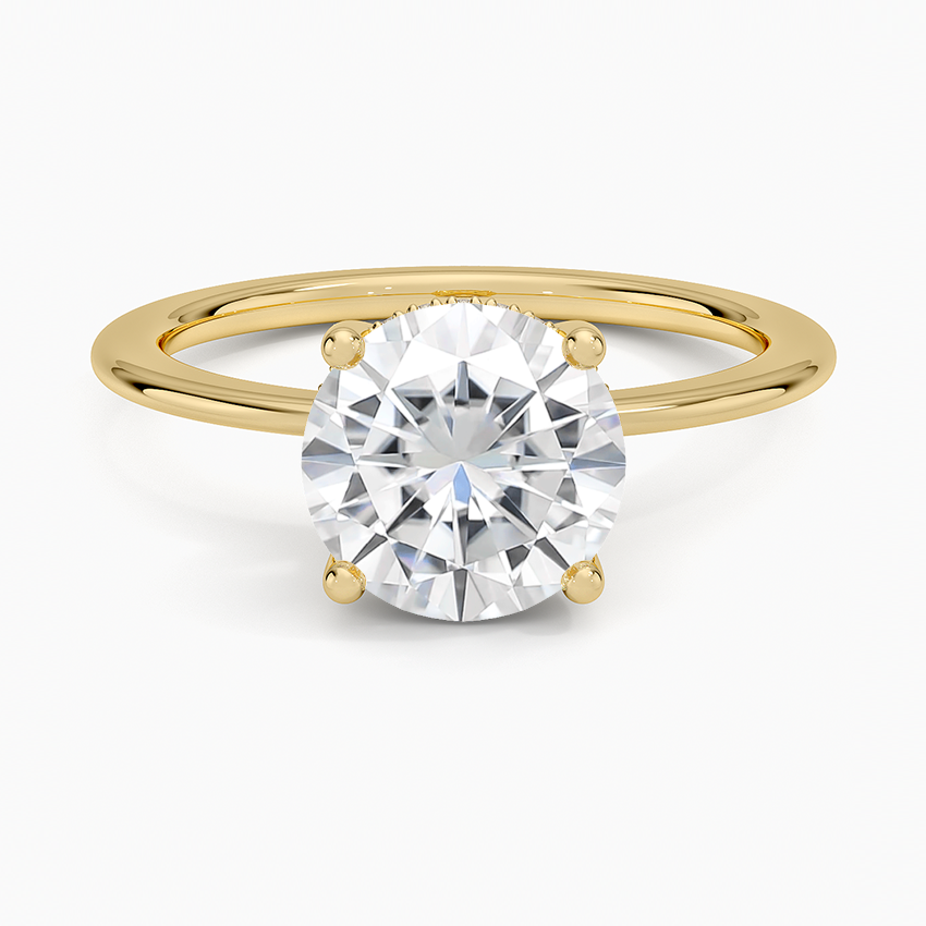 Moissanite Aimee Solitaire Diamond Ring with Hidden Halo in 18K Yellow Gold