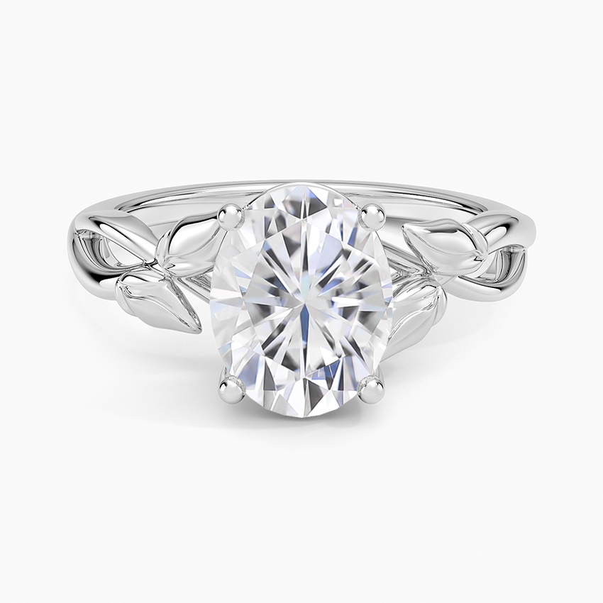 Moissanite Budding Willow Solitaire Ring in 14K White Gold
