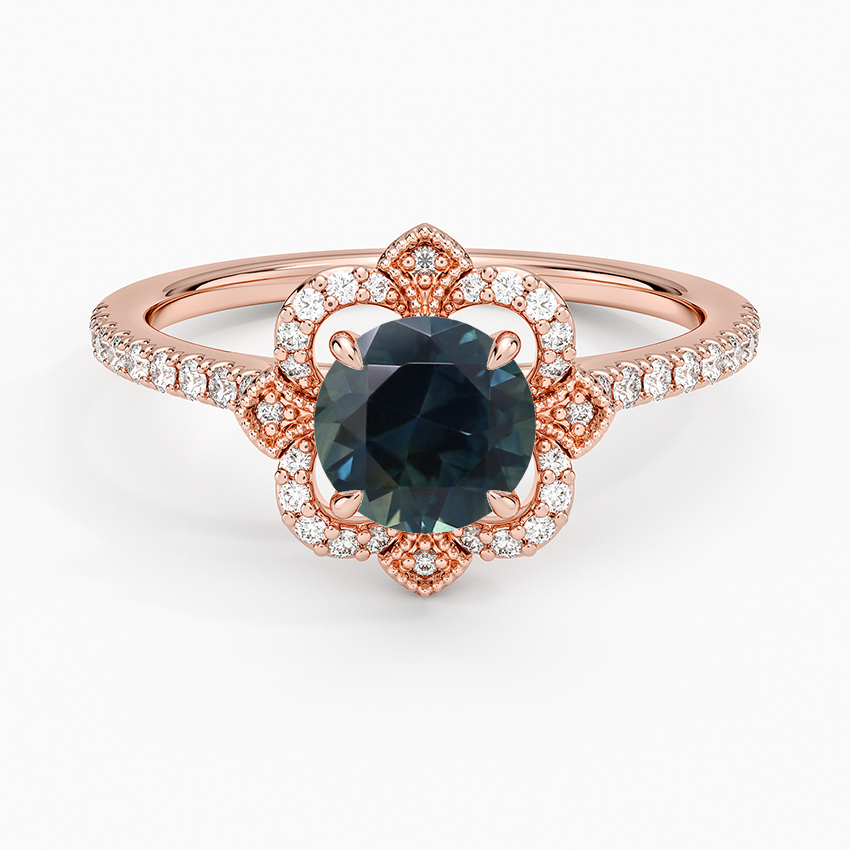 Sapphire Reina Halo Diamond Ring in 14K Rose Gold