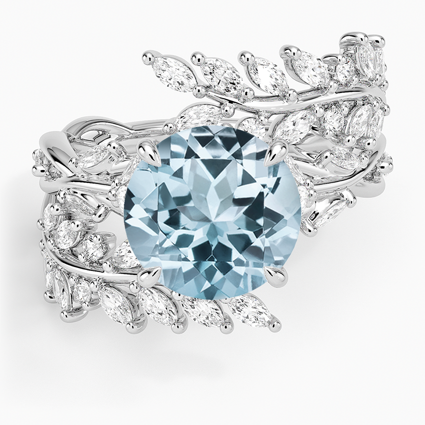 Aquamarine Secret Garden Wrap Diamond Ring in 14K White Gold