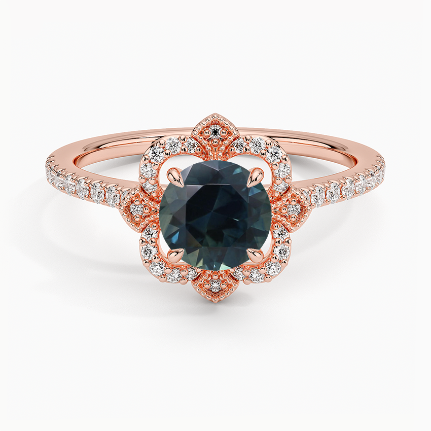 Sapphire Reina Halo Diamond Ring in 14K Rose Gold