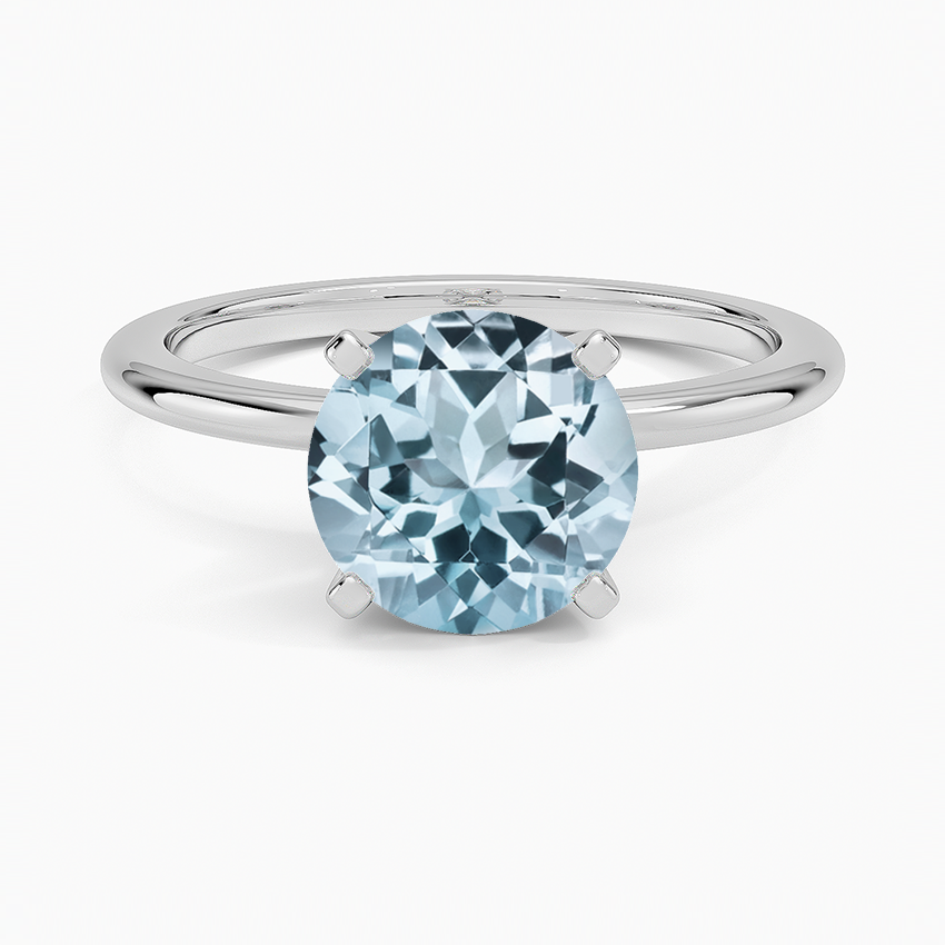 Aquamarine Four-Prong Comfort Fit 1.5mm Ring in 18K White Gold