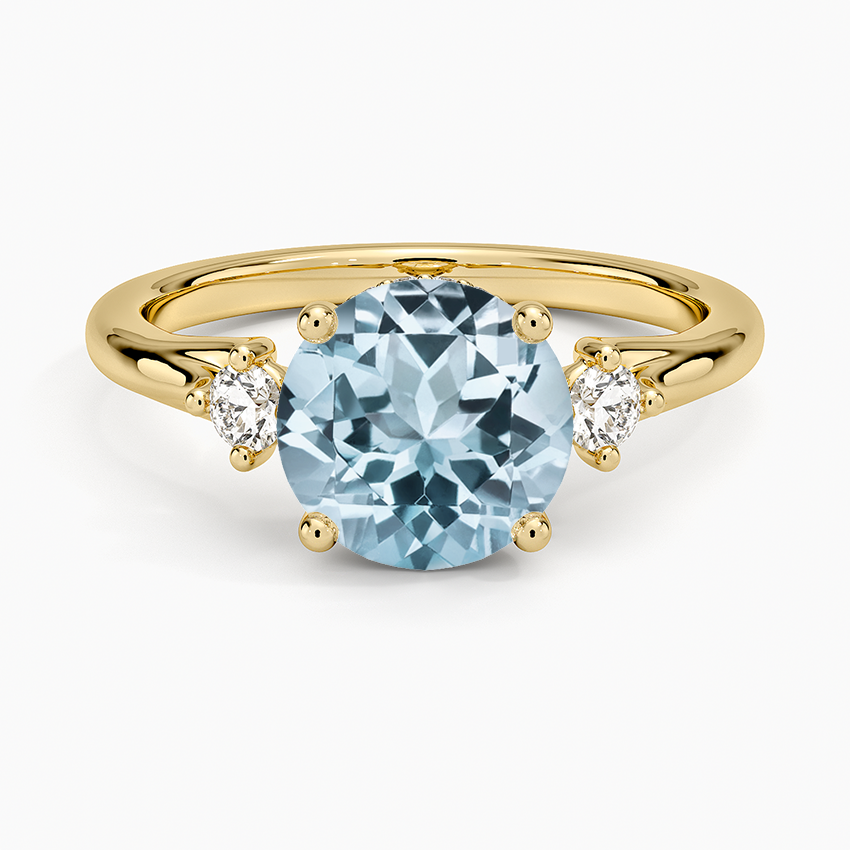 Aquamarine Floating Three Stone Diamond Ring in 18K Yellow Gold