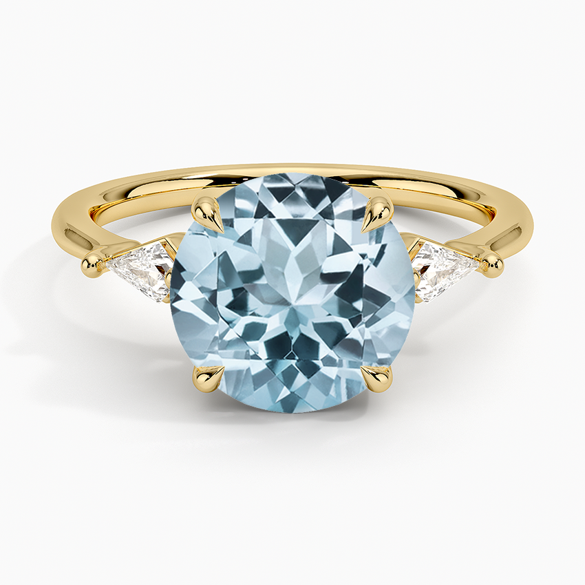 Aquamarine Cometa Three Stone Diamond Ring in 18K Yellow Gold
