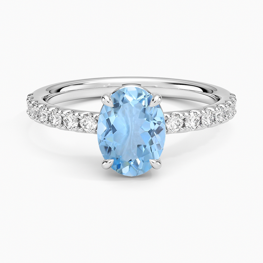 Aquamarine Dara Low-Profile Diamond Ring in 18K White Gold