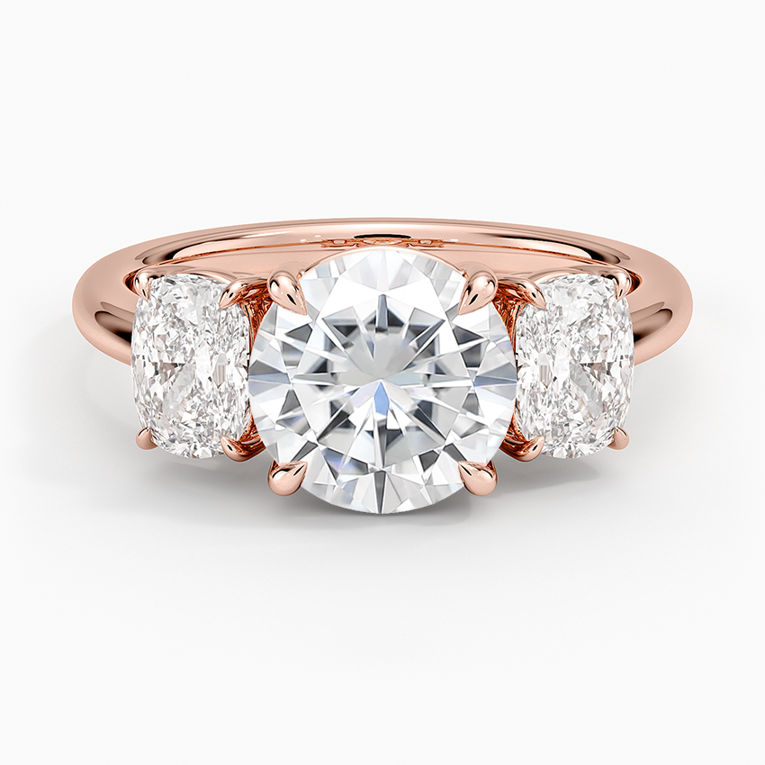 Moissanite Luxe Faye Elongated Cushion Three Stone Diamond Ring (1 ct. tw.) in 14K Rose Gold
