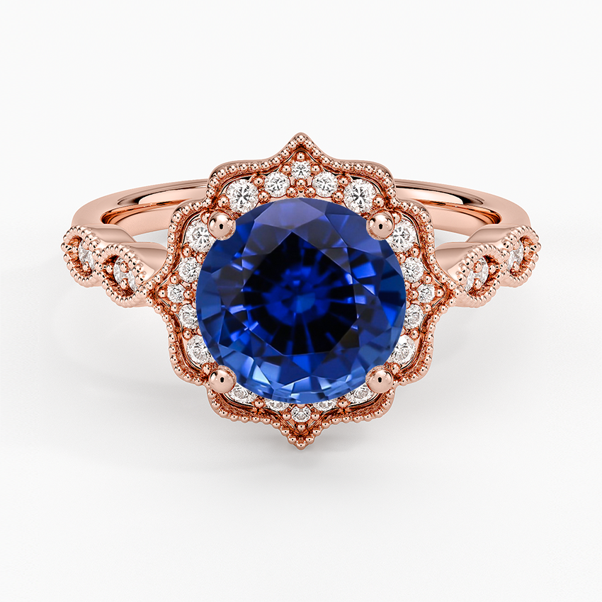 Lab Grown Sapphire Cadenza Halo Diamond Ring in 14K Rose Gold