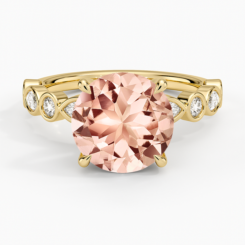 Morganite Versailles Bezel Diamond Ring in 14K Yellow Gold