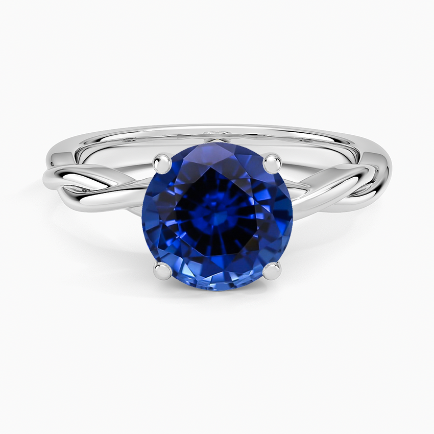 Lab Grown Sapphire Twisted Vine Solitaire Ring in 14K White Gold
