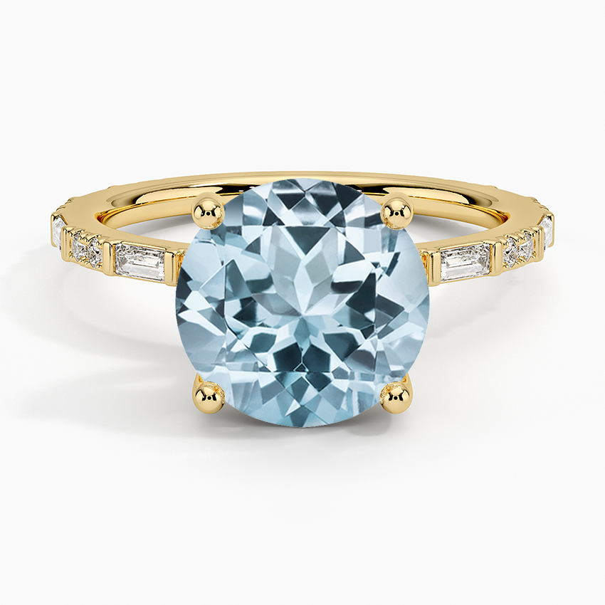 Aquamarine Luz Baguette and Round Diamond Ring in 18K Yellow Gold