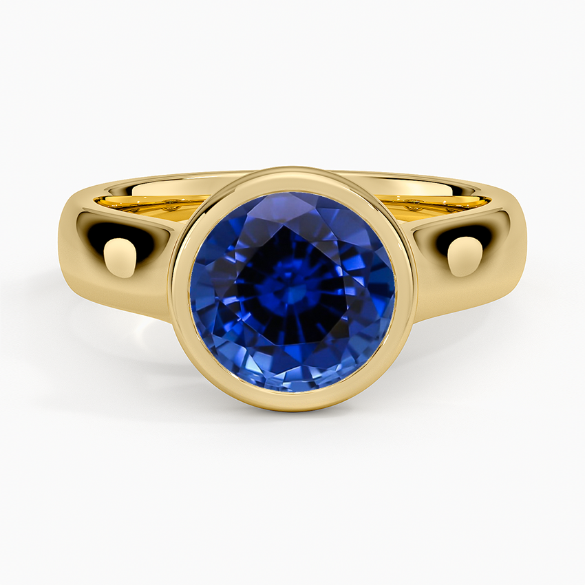 Lab Grown Sapphire Luna 4mm Bezel Ring in 18K Yellow Gold