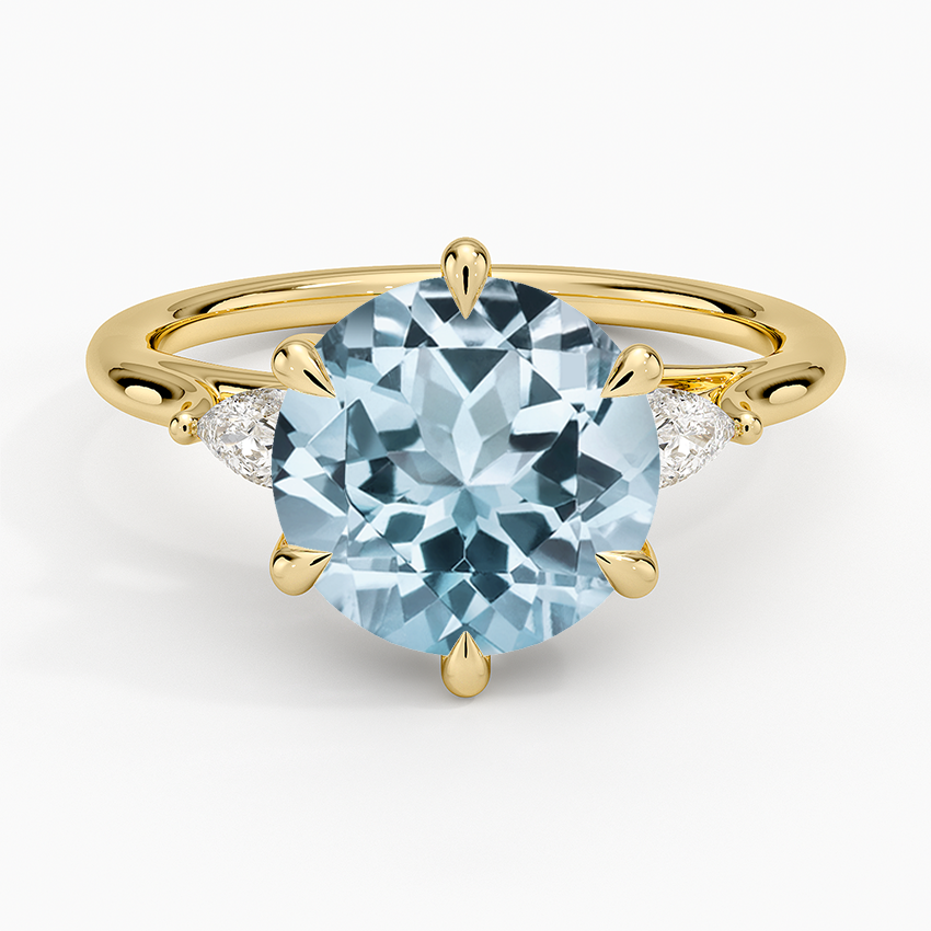 Aquamarine Delilah Three Stone Pear Diamond Ring (1/5 ct. tw.) in 14K Yellow Gold