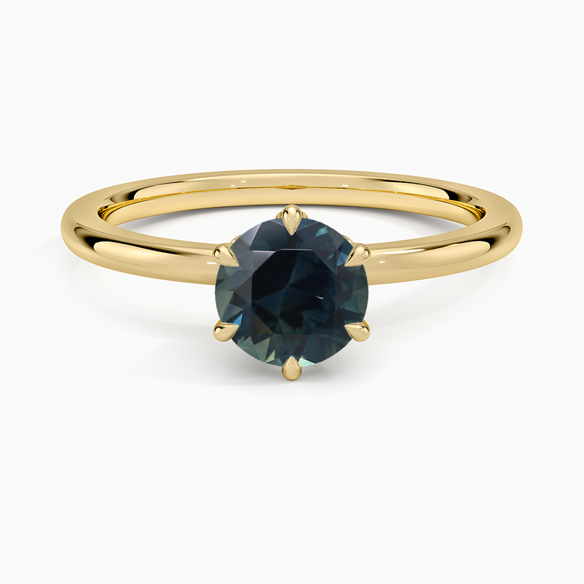 Sapphire Petal Six Prong Diamond Ring in 18K Yellow Gold