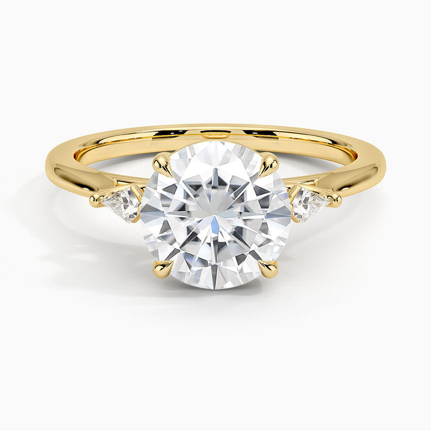 Moissanite Petite Cometa Perfect Fit Three Stone Diamond Ring in 18K Yellow Gold