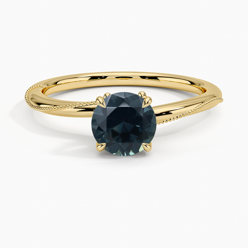 Sapphire Adorned Camellia Milgrain Diamond Ring in 18K Yellow Gold