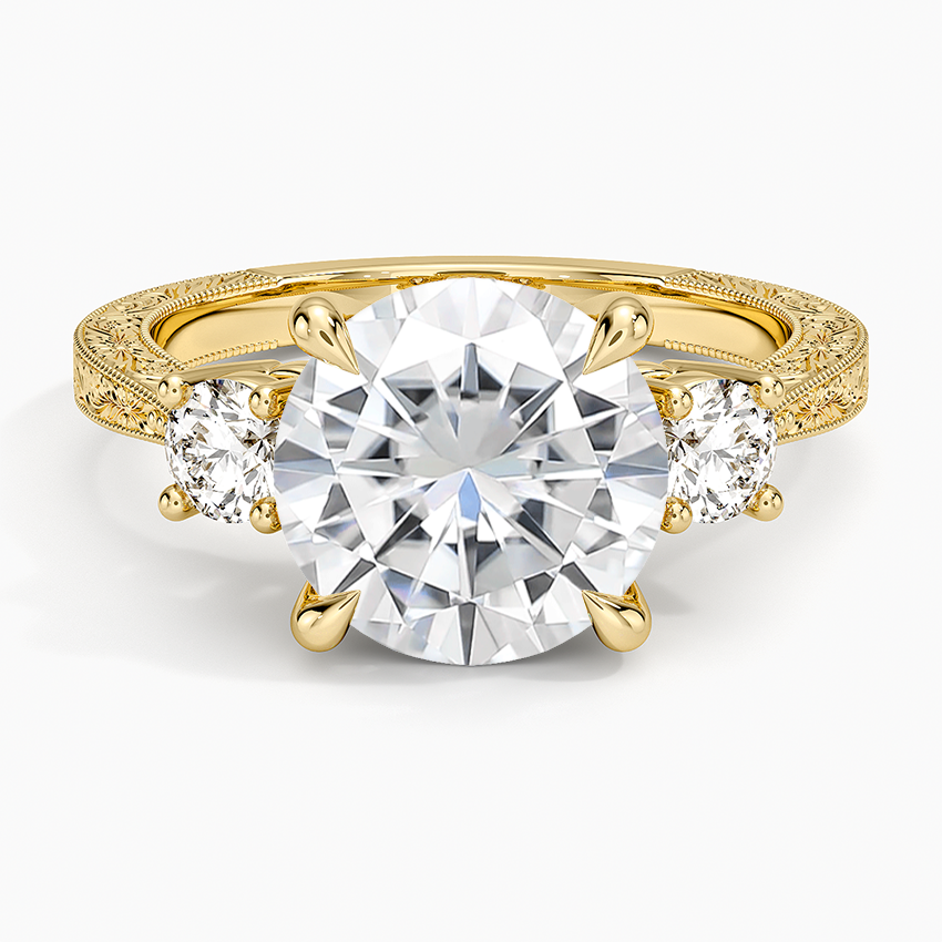 Moissanite Elsie Three Stone Engraved Diamond Ring (1/3 ct. tw.) in 14K Yellow Gold