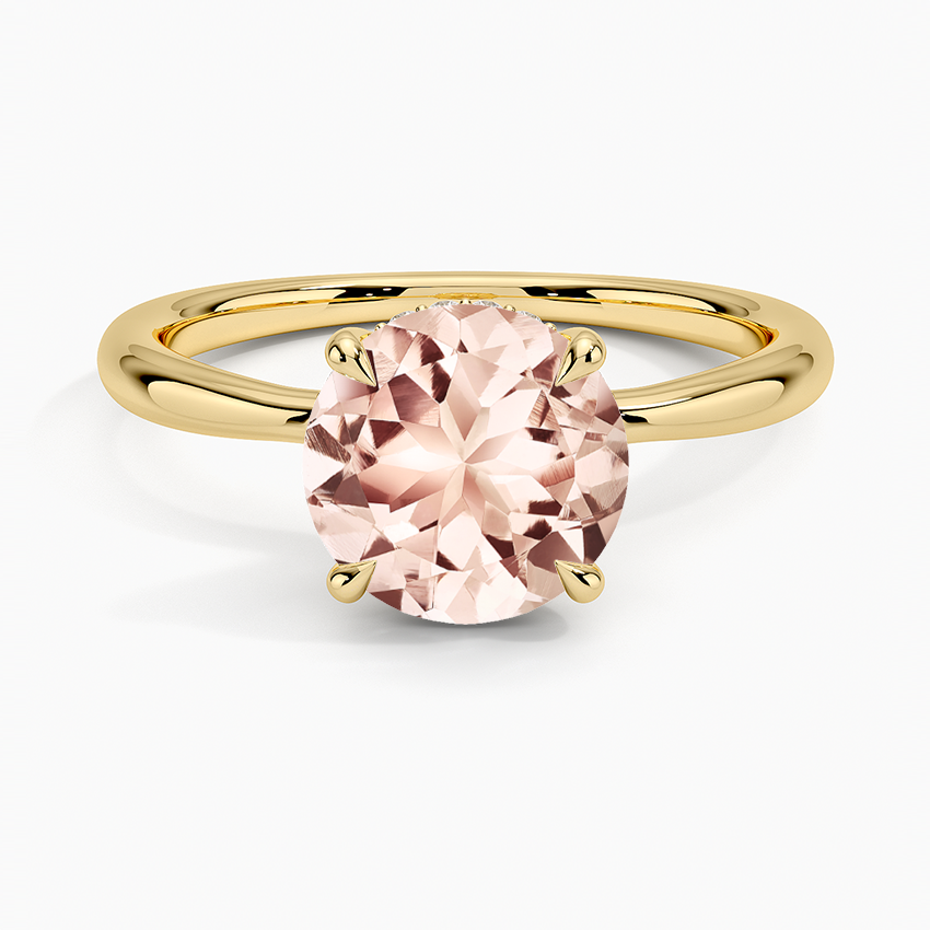 Morganite Freesia Hidden Halo Diamond Ring in 18K Yellow Gold