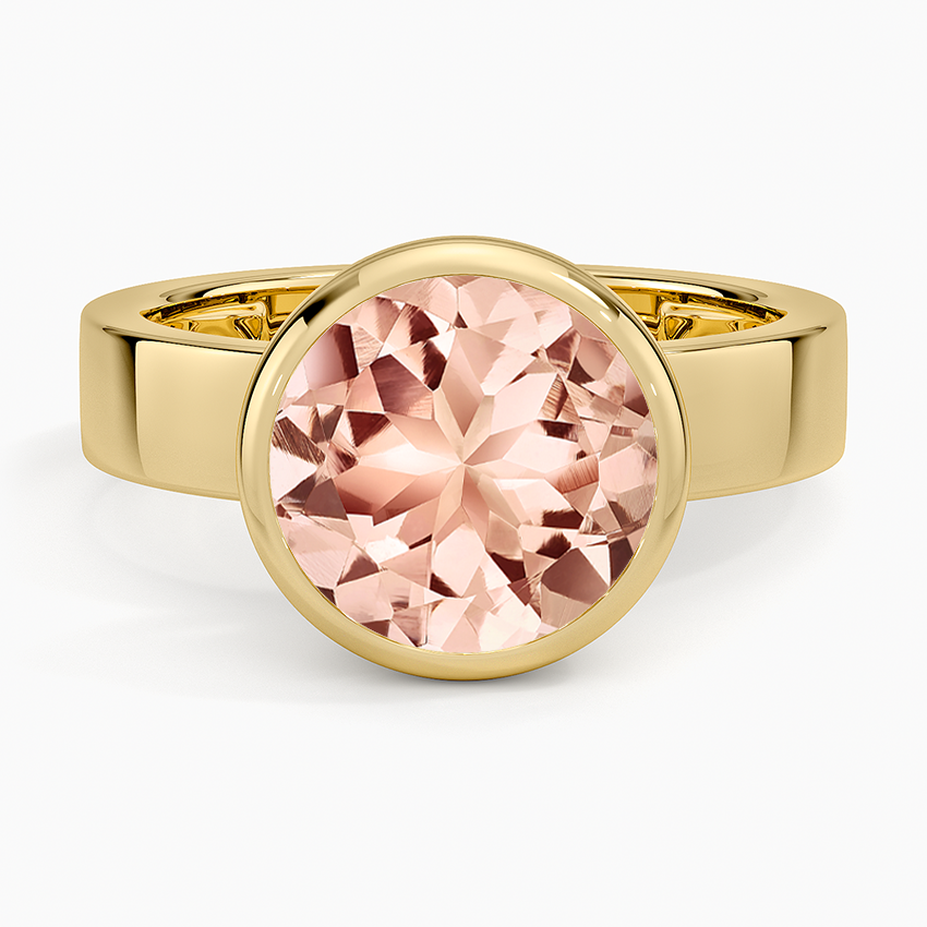 Morganite Peyton Bezel Diamond Solitaire Ring in 18K Yellow Gold