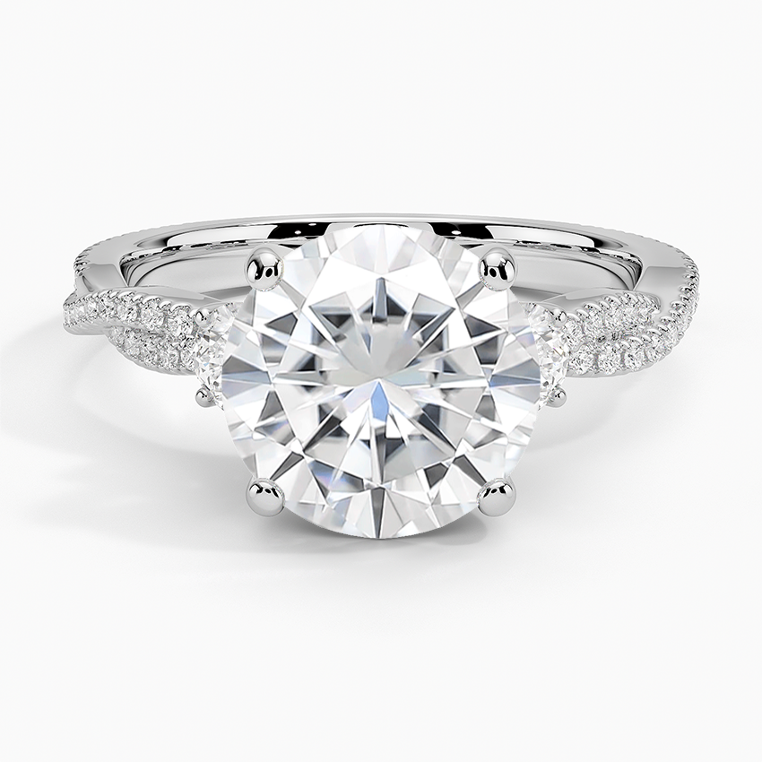 Moissanite Luxe Three Stone Petite Twisted Vine Diamond Ring in 14K White Gold