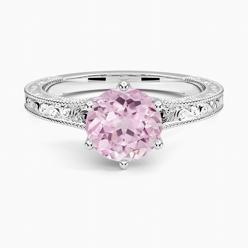 Lab Grown Sapphire Hudson Engraved Ring in 18K White Gold