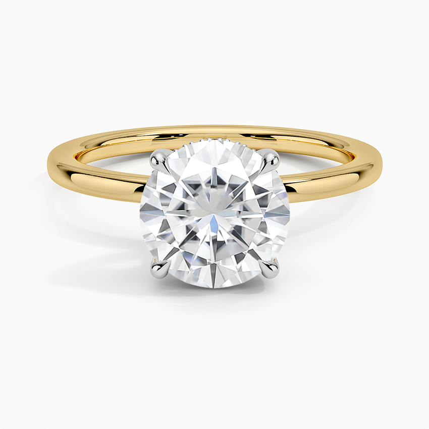 Moissanite Adorned Mixed Metal Diamond Ring in 18K Yellow Gold