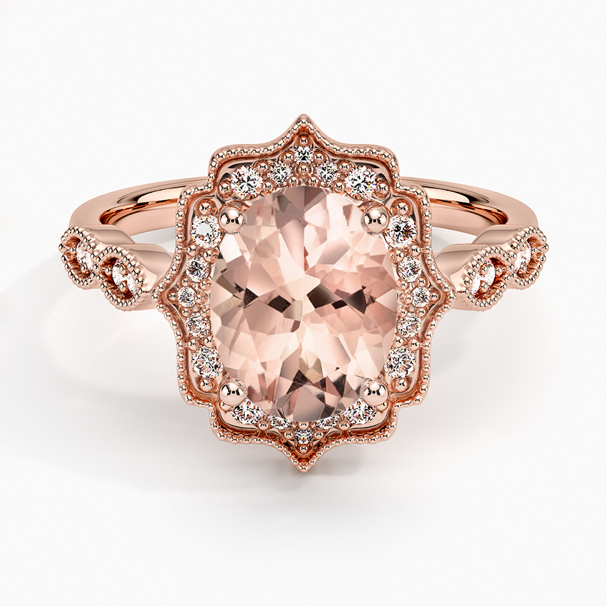 Morganite Cadenza Halo Diamond Ring in 14K Rose Gold