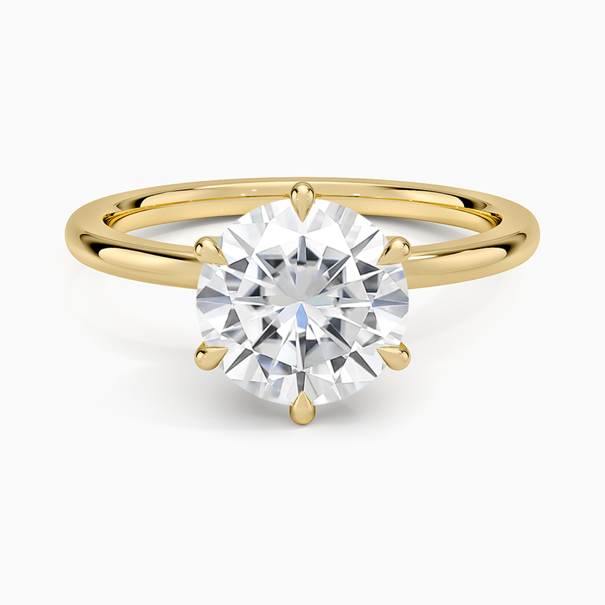 Moissanite Petal Six Prong Diamond Ring in 18K Yellow Gold