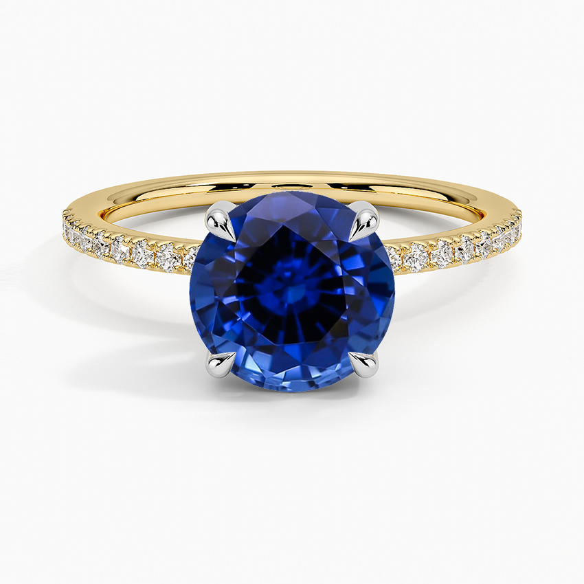 Lab Grown Sapphire Mixed Metal Perfect Fit Diamond Ring in 18K Yellow Gold